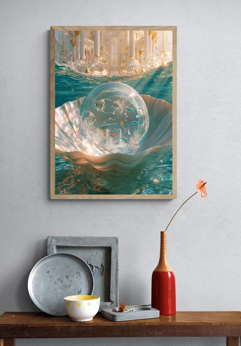 Dreamy Ocean Fantasy Illustration Poster. — room view 3