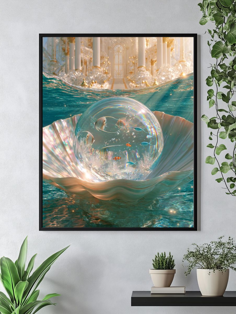Dreamy Ocean Fantasy Illustration Poster. — room view 4