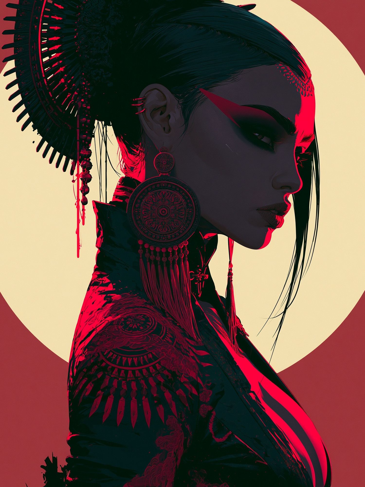 Geisha Neon Portrait Print. poster — illustration art