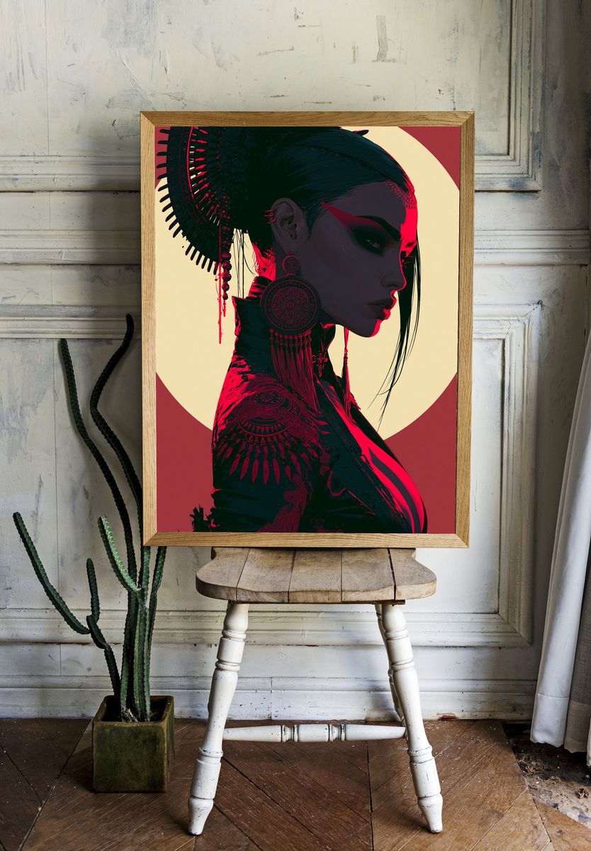 Geisha Neon Portrait Print. — room view 1