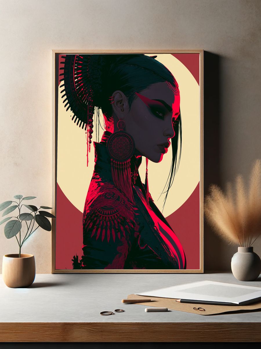 Geisha Neon Portrait Print. — room view 2