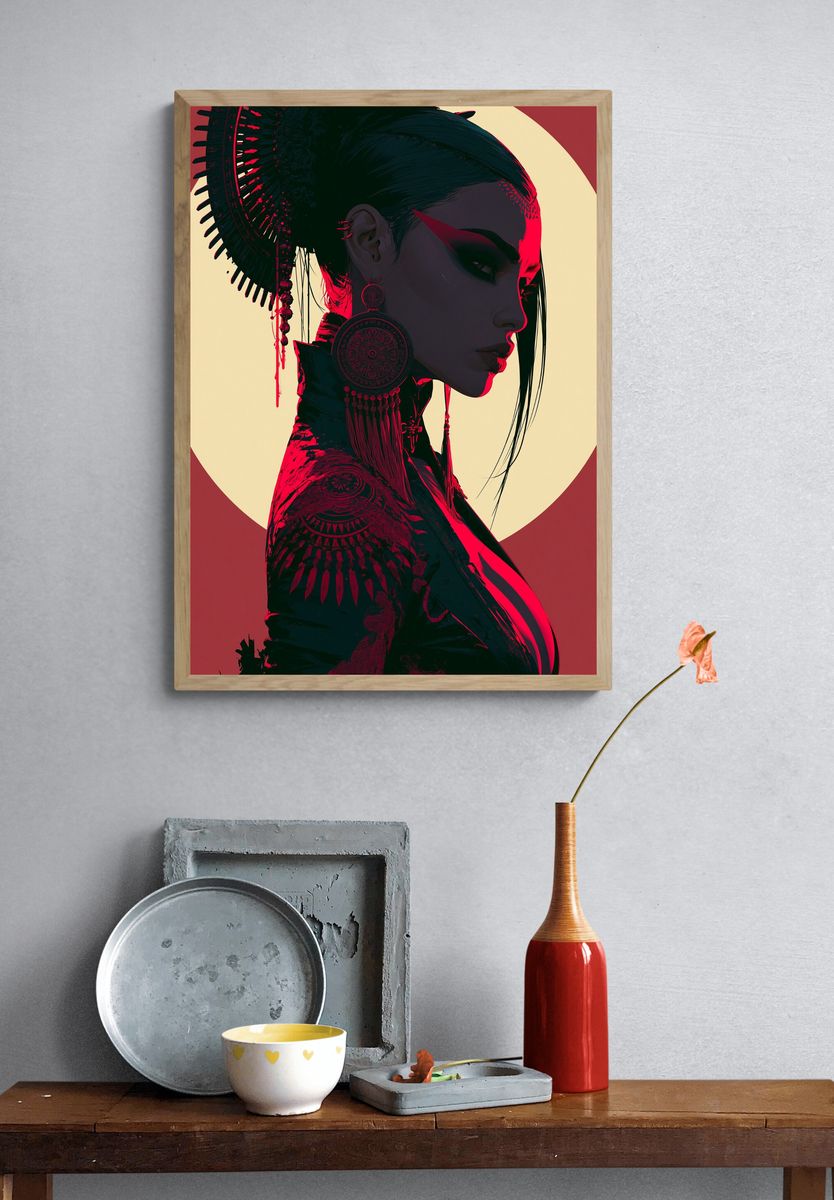 Geisha Neon Portrait Print. — room view 3