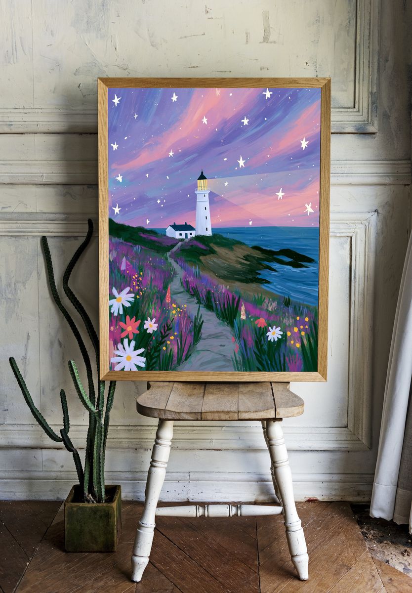 Lighthouse at Dusk Illustration Poster. room preview