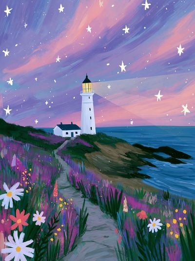 Lighthouse at Dusk Illustration Poster.
