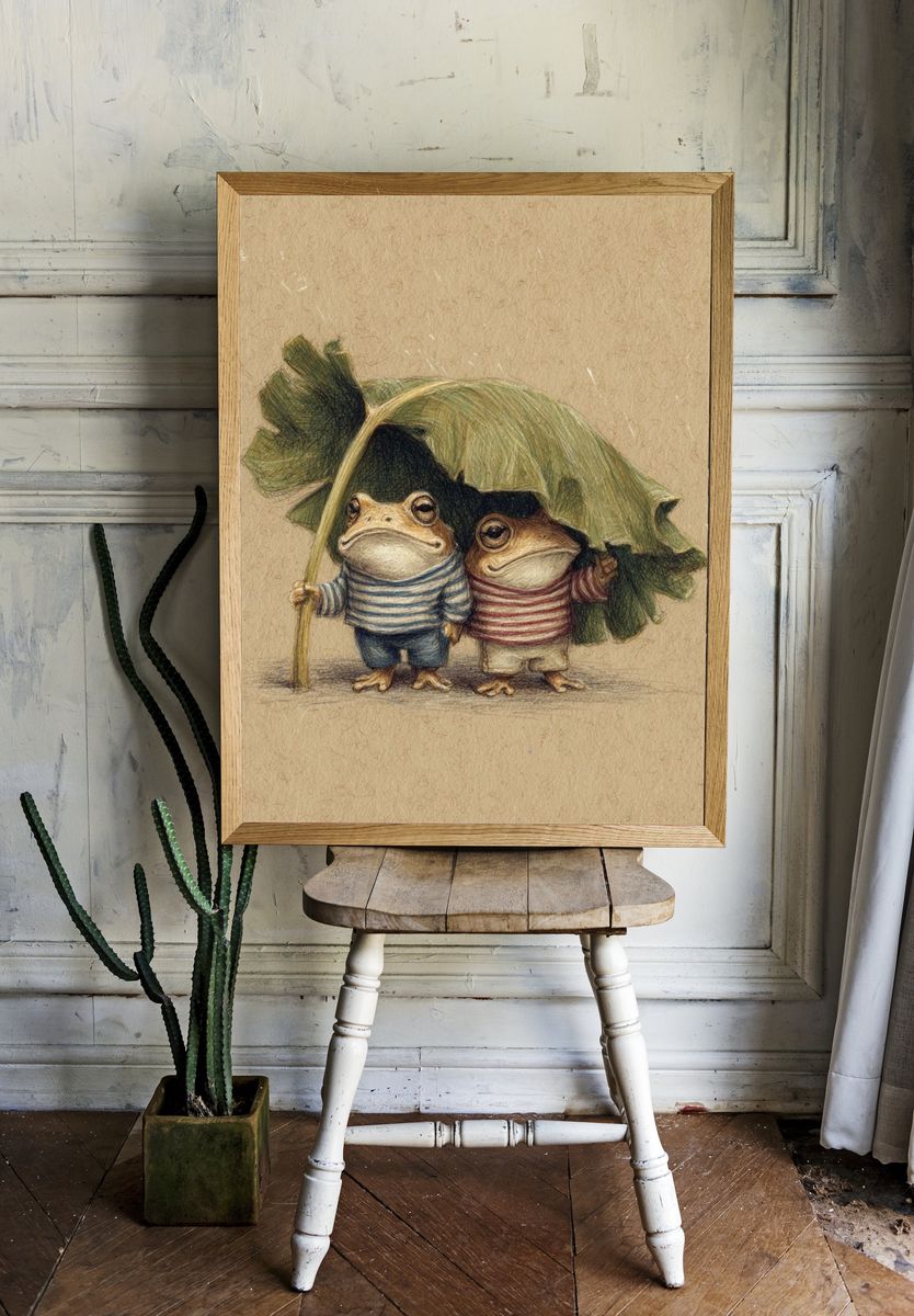 Frog Friends Illustration Poster. room preview