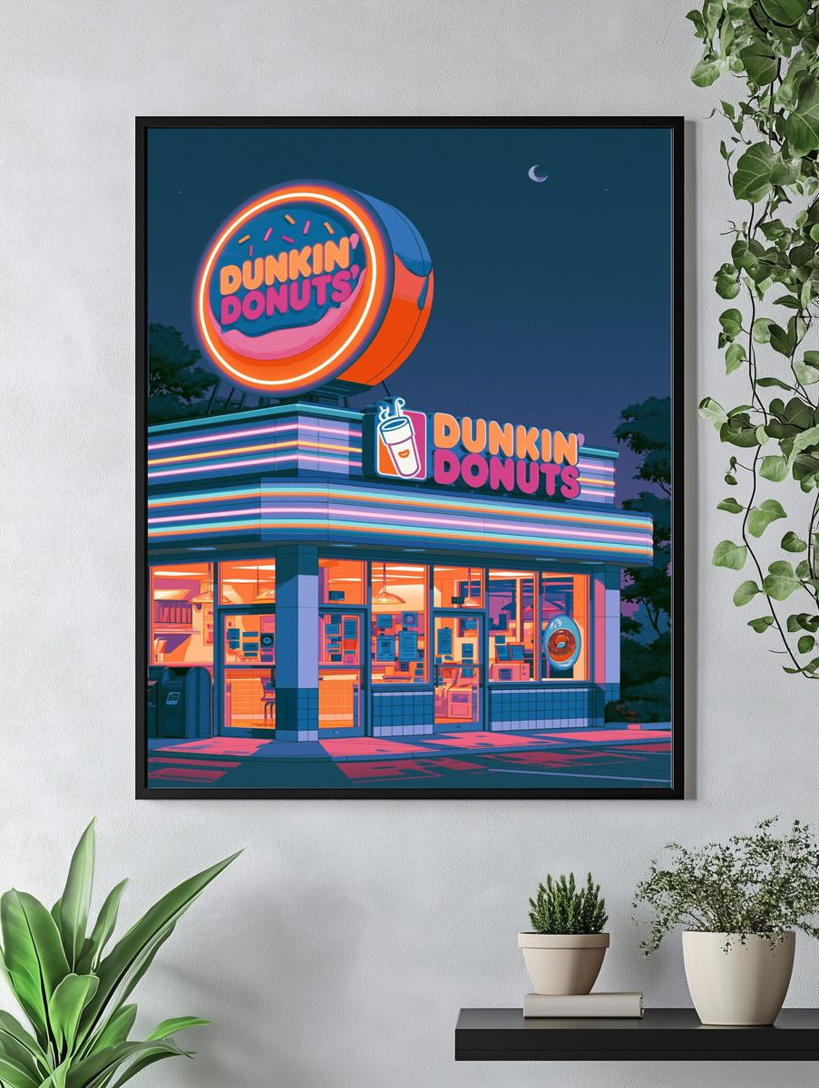 Neon Donut Diner Illustration Poster. — room view 4
