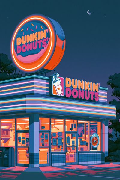 Neon Donut Diner Illustration Poster.