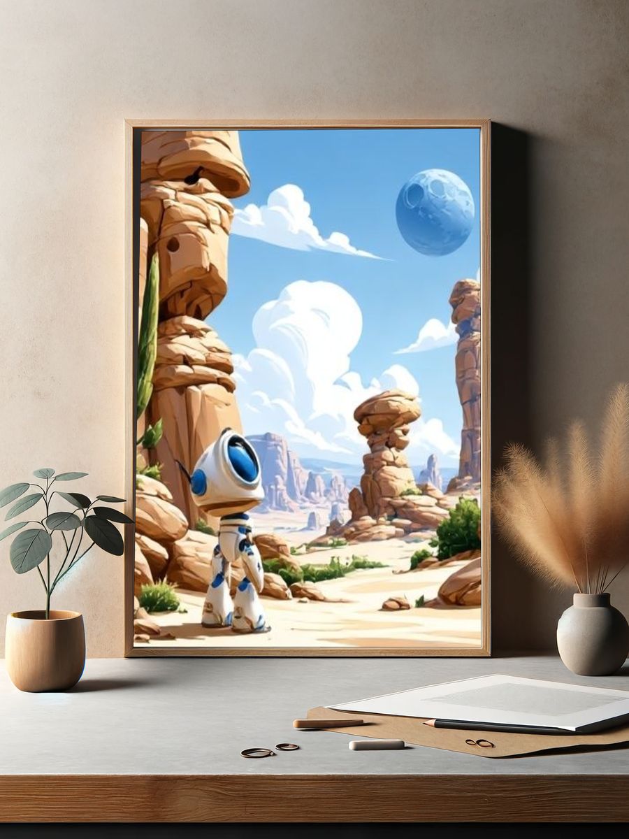 Astronaut Desert Landscape Illustration Poster. — room view 2