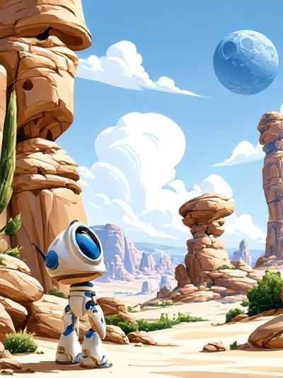 Astronaut Desert Landscape Illustration Poster. poster print