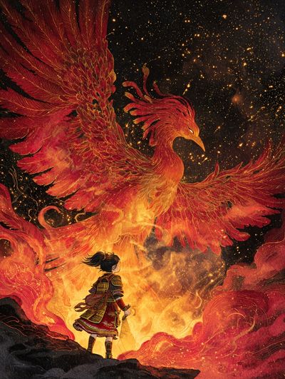 Phoenix and Warrior Fantasy Print. poster print