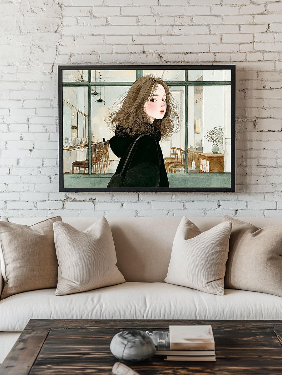 Girl by the Window Illustration Print room preview