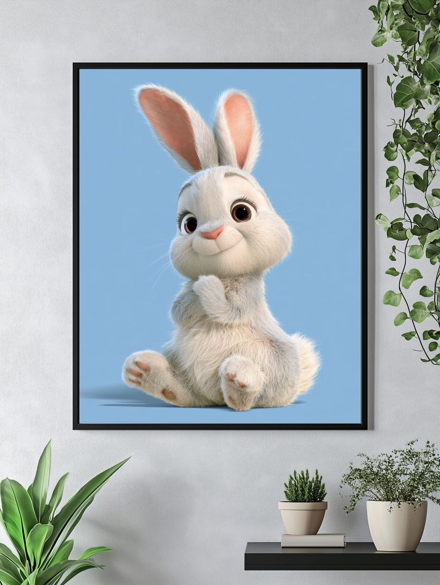 Cute White Bunny Illustration Poster. — room view 4