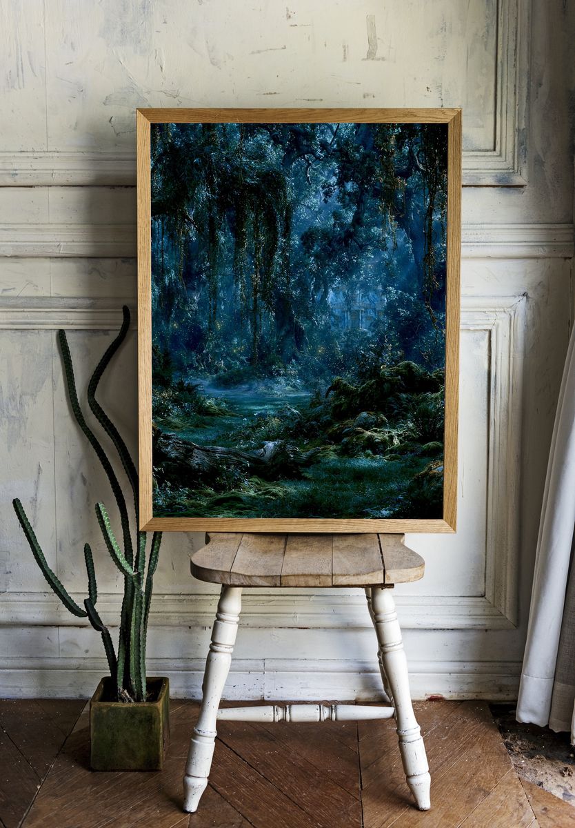 Enchanted Moonlit Forest Print. — room view 1