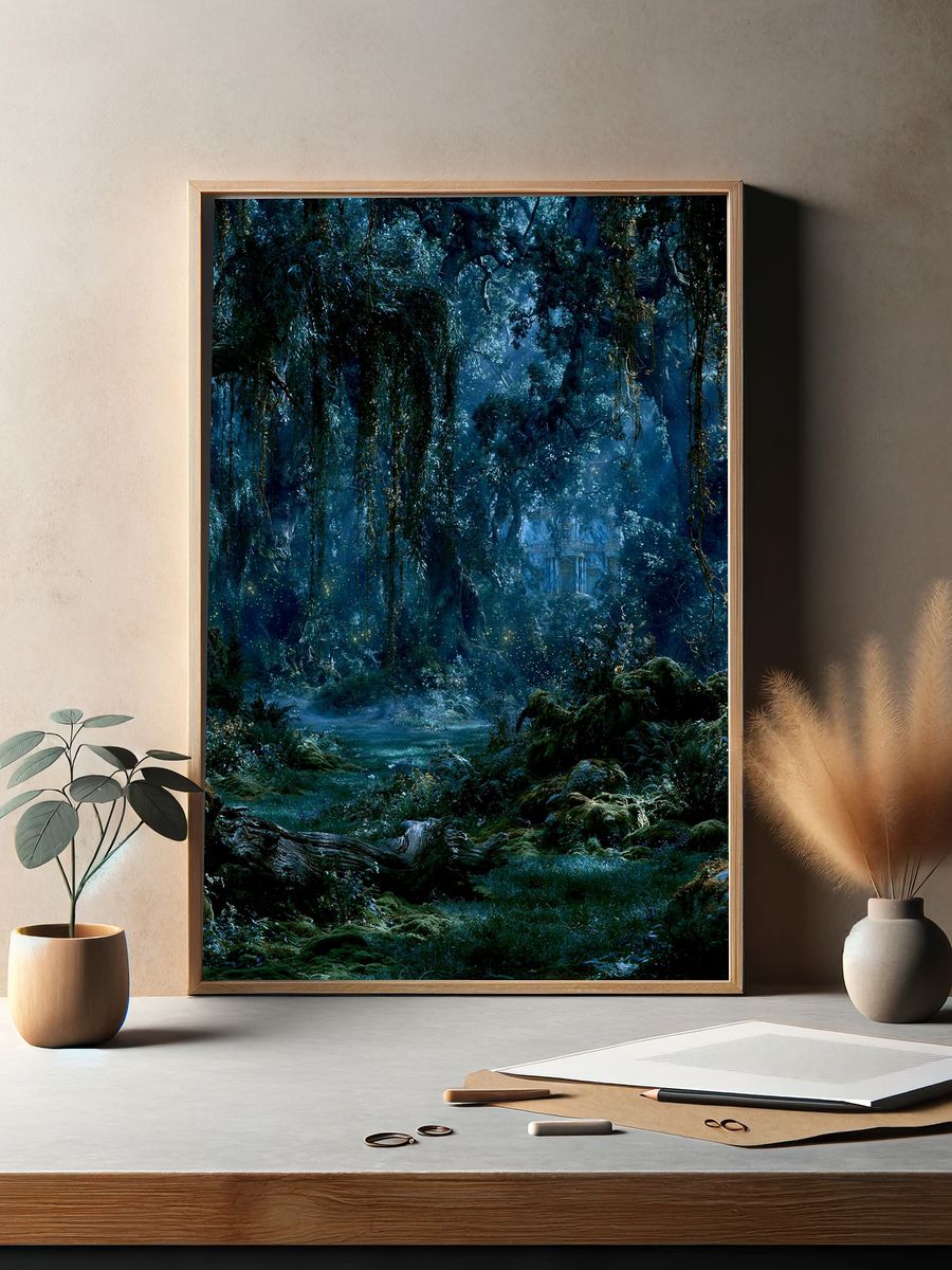 Enchanted Moonlit Forest Print. — room view 2