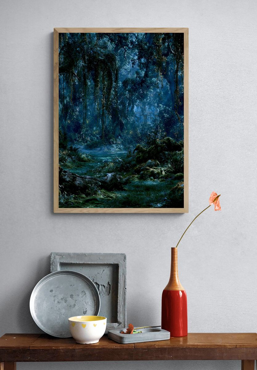 Enchanted Moonlit Forest Print. — room view 3