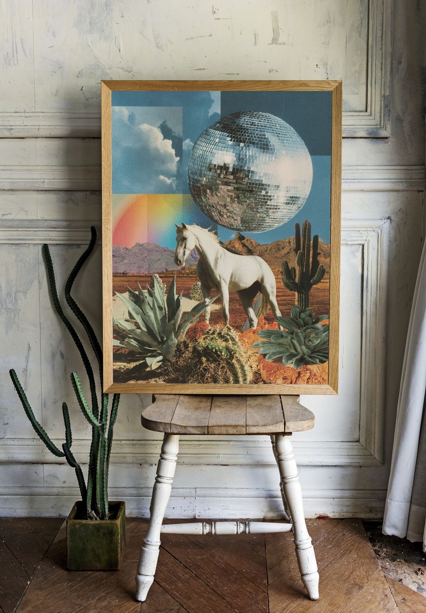 Desert Disco Horse Collage Poster. room preview