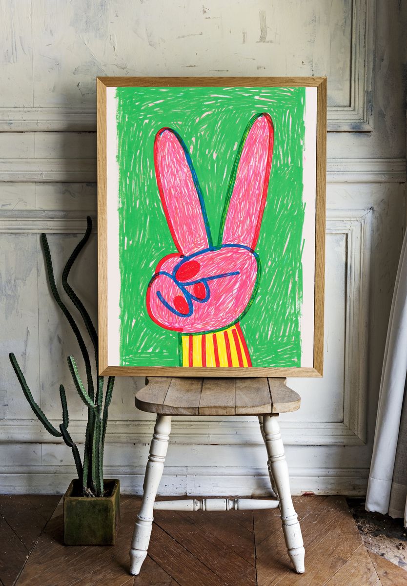 Playful Bunny Illustration Poster. — room view 1