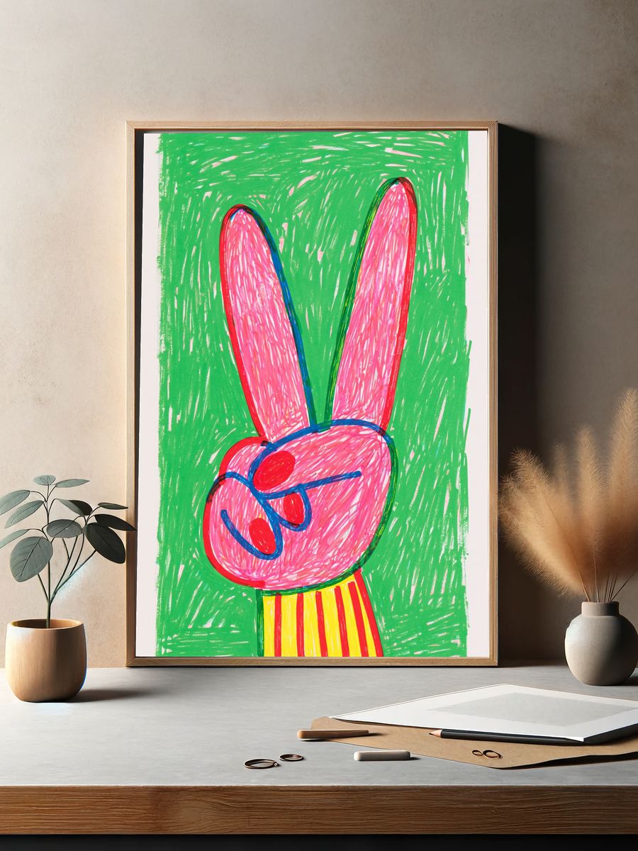 Playful Bunny Illustration Poster. — room view 2