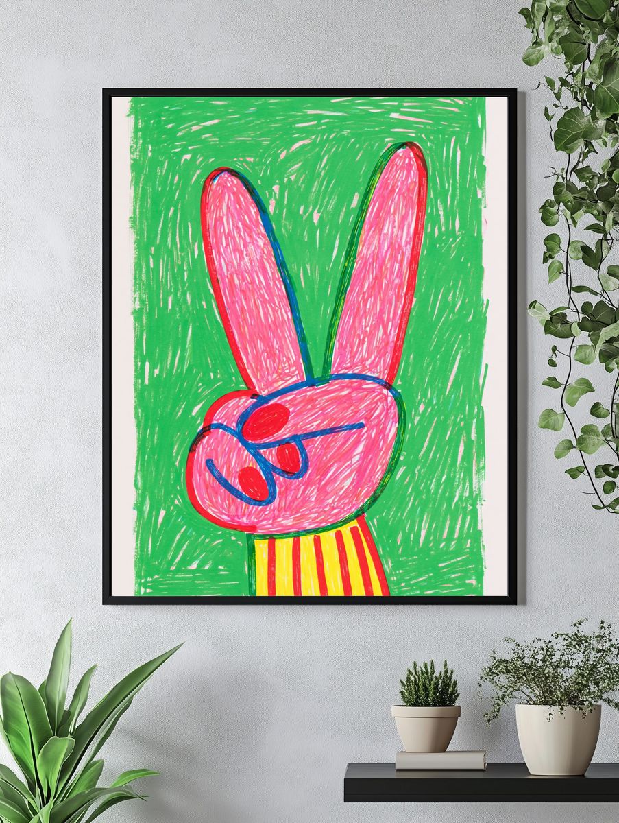 Playful Bunny Illustration Poster. — room view 4