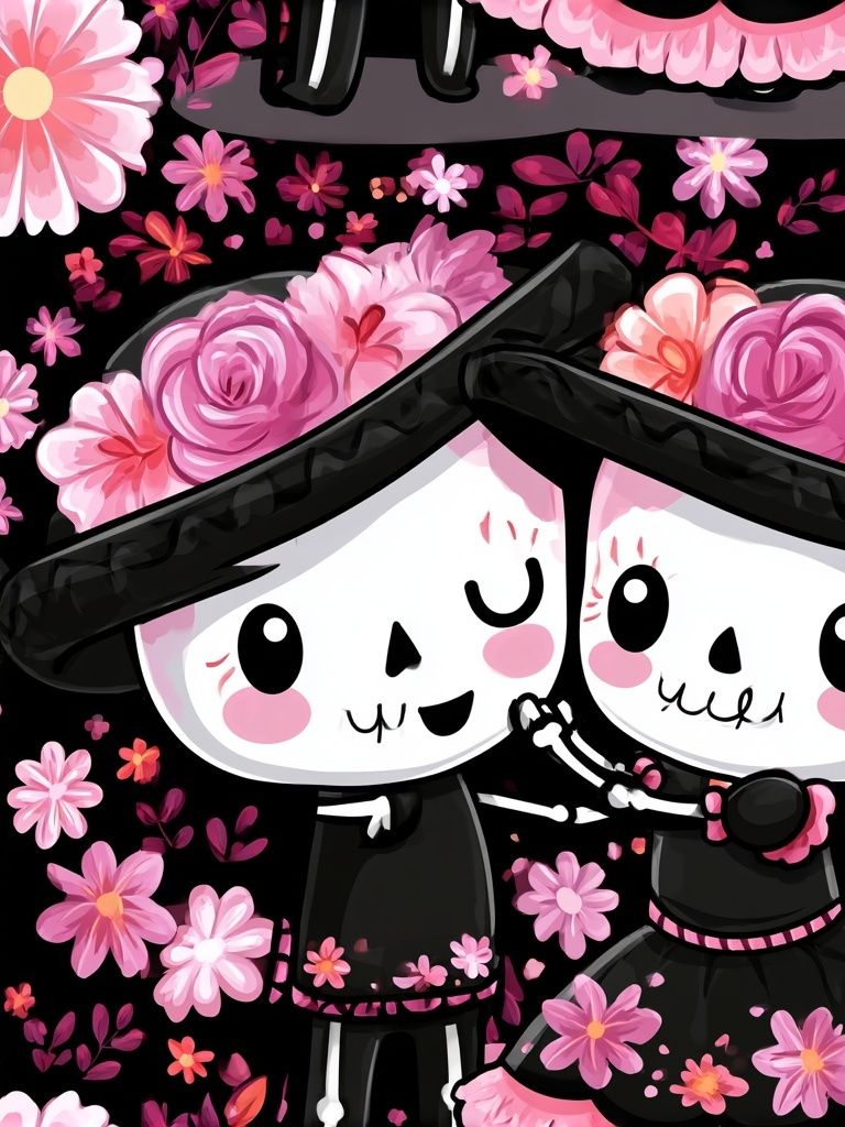 Cute Skull Couple Floral Poster. poster — illustration art