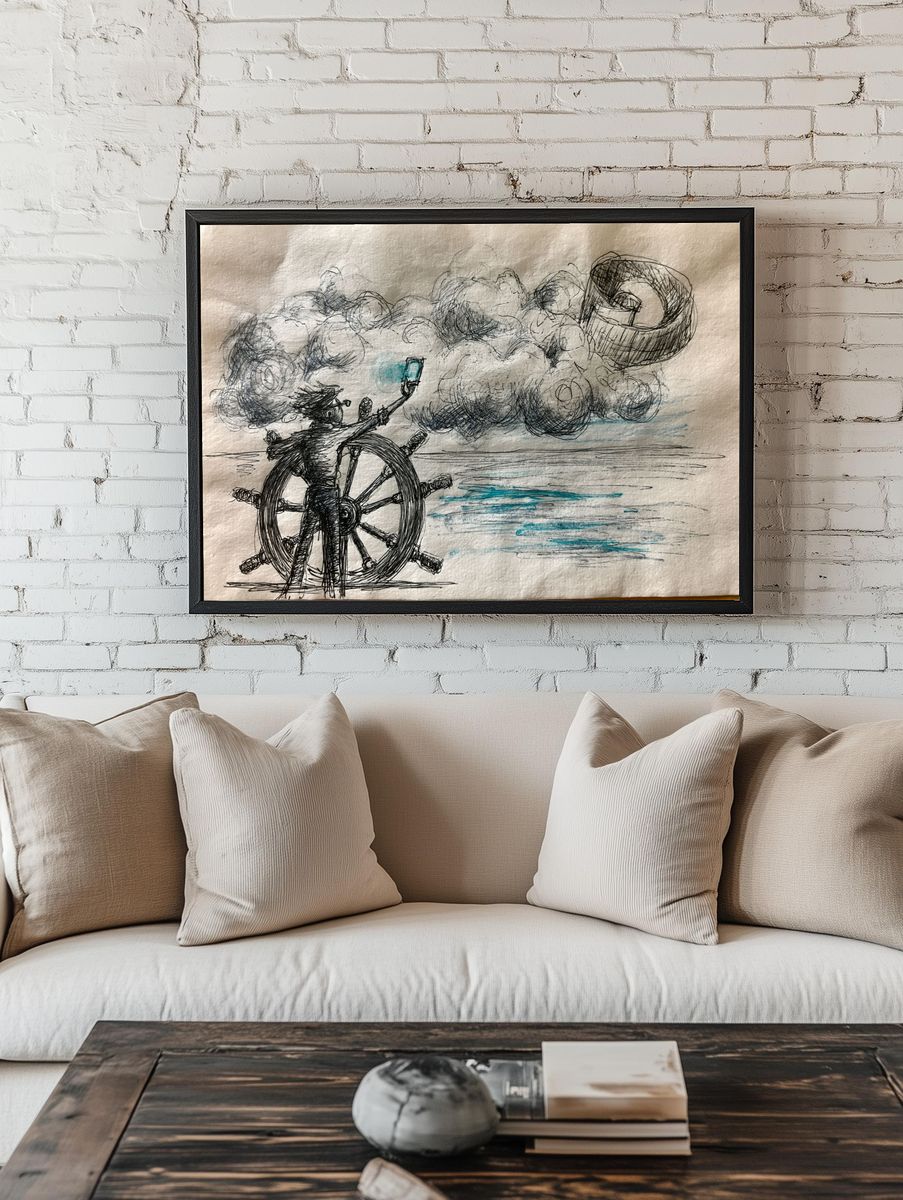 Sailor at the Helm Illustration Poster. — room view 1
