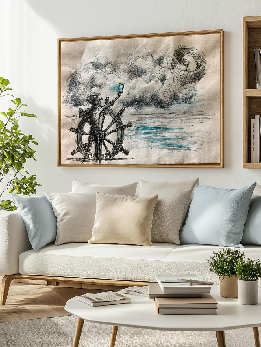 Sailor at the Helm Illustration Poster. — room view 2
