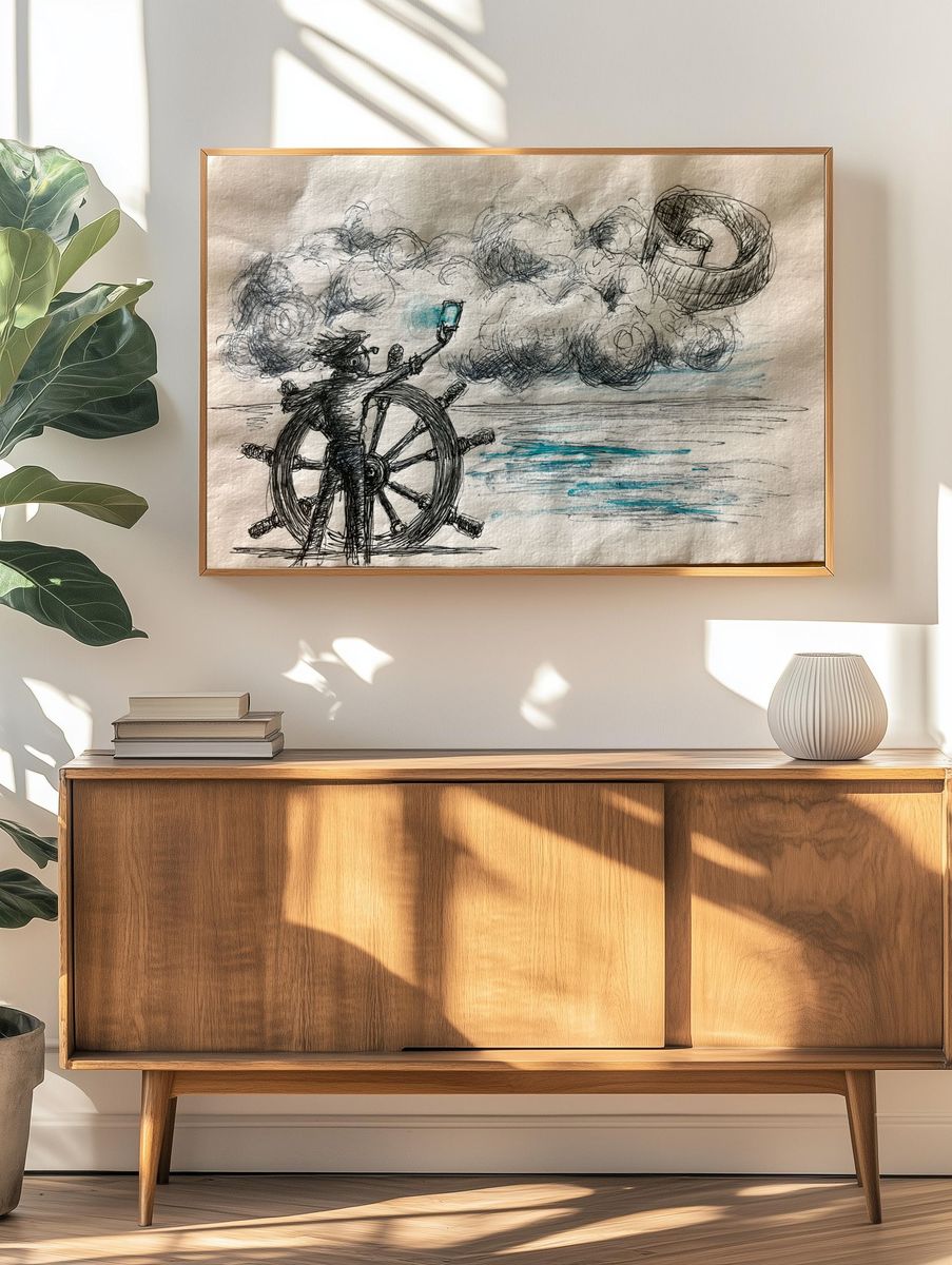 Sailor at the Helm Illustration Poster. — room view 3