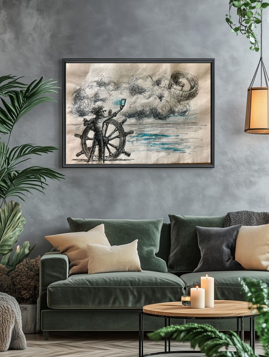Sailor at the Helm Illustration Poster. — room view 4