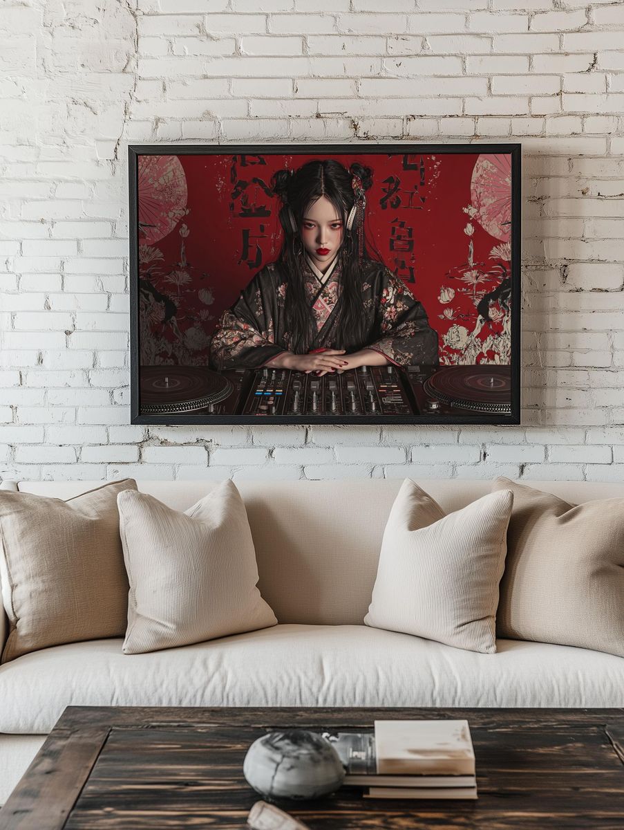 Geisha DJ Red Noir Poster room preview