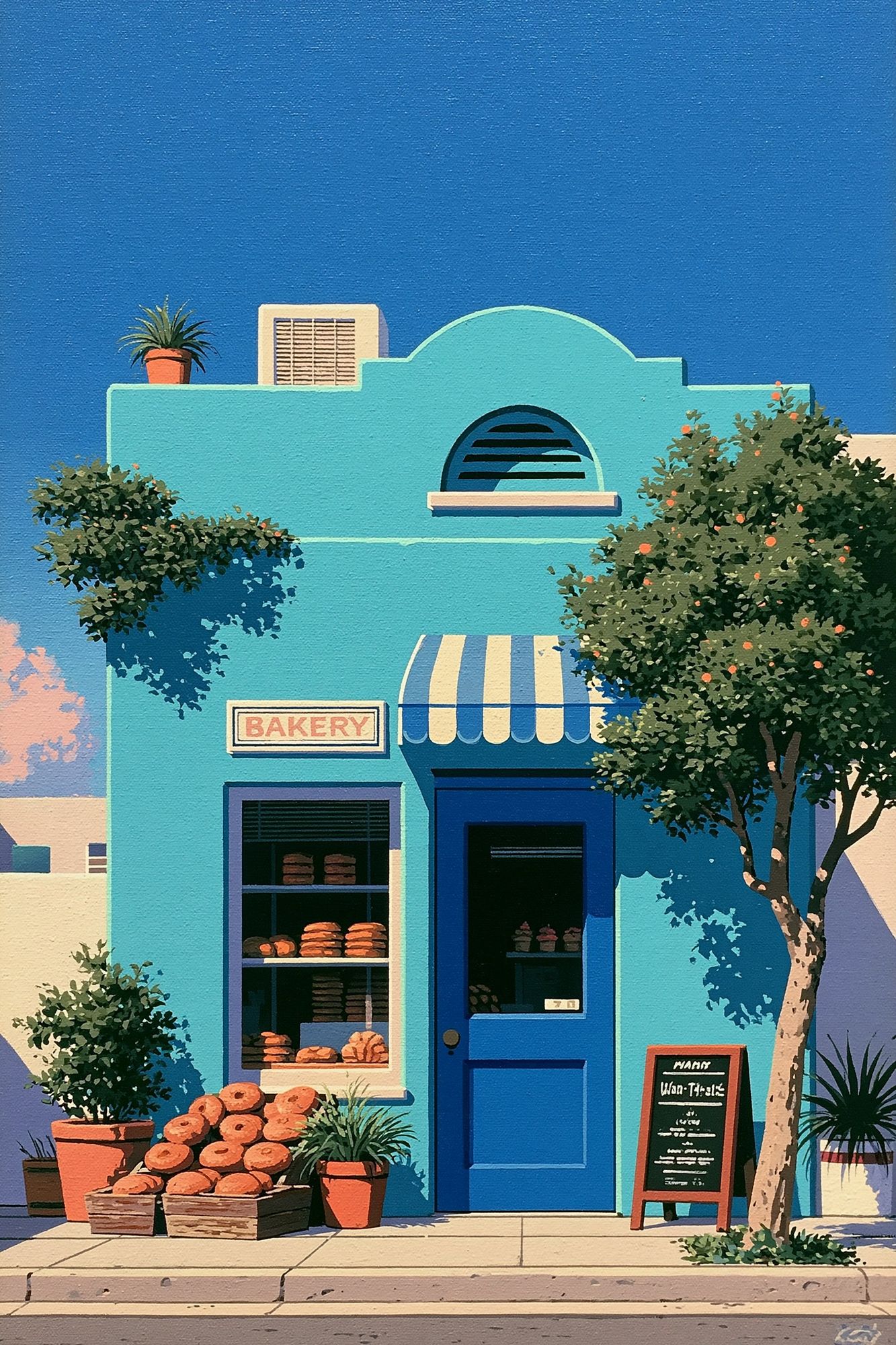 Sunlit Bakery Facade Illustration Print. poster detail