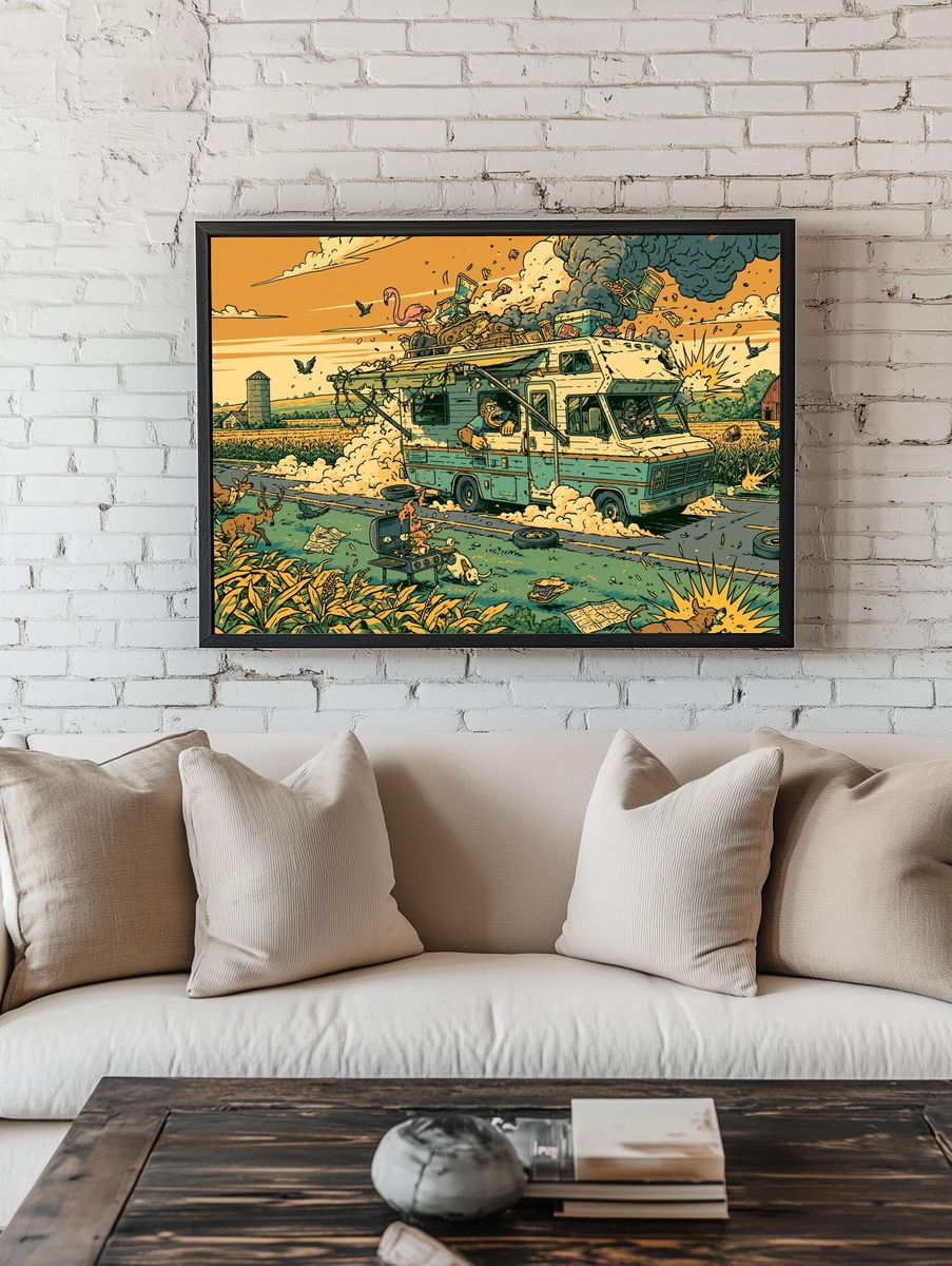 Chaotic Farm Escape Illustration Poster. room preview