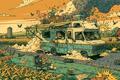 Chaotic Farm Escape Illustration Poster. poster