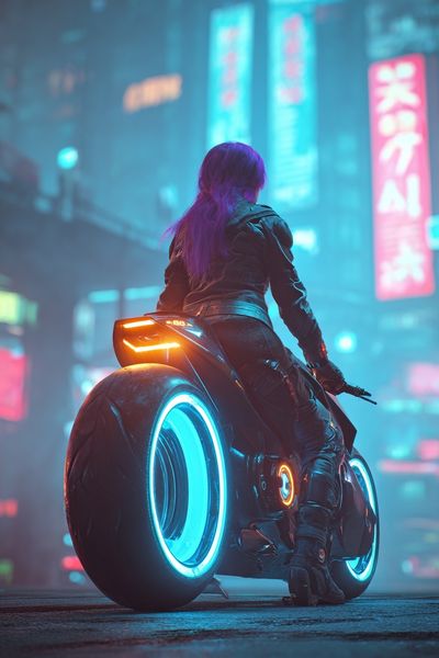Cyberpunk Rider Neon City Poster. poster print