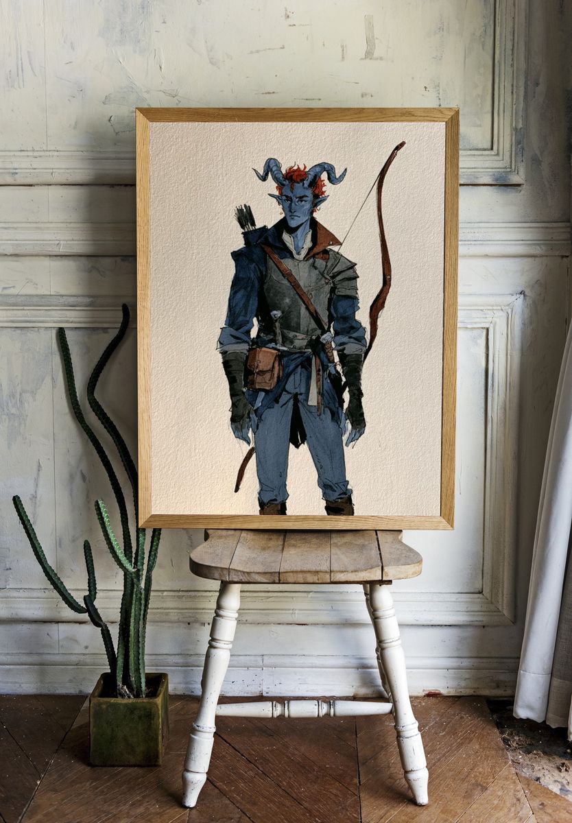 Tiefling Archer Illustration Poster. — room view 1
