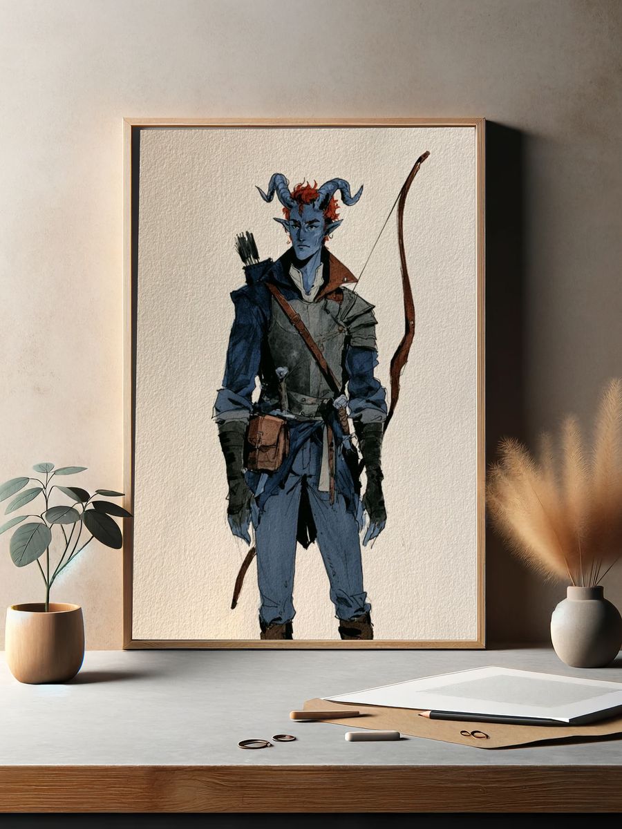 Tiefling Archer Illustration Poster. — room view 2