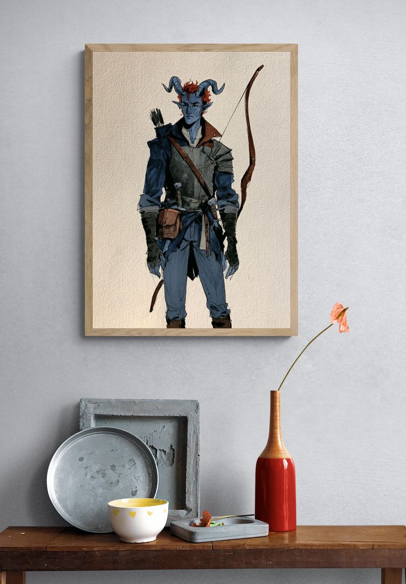 Tiefling Archer Illustration Poster. — room view 3