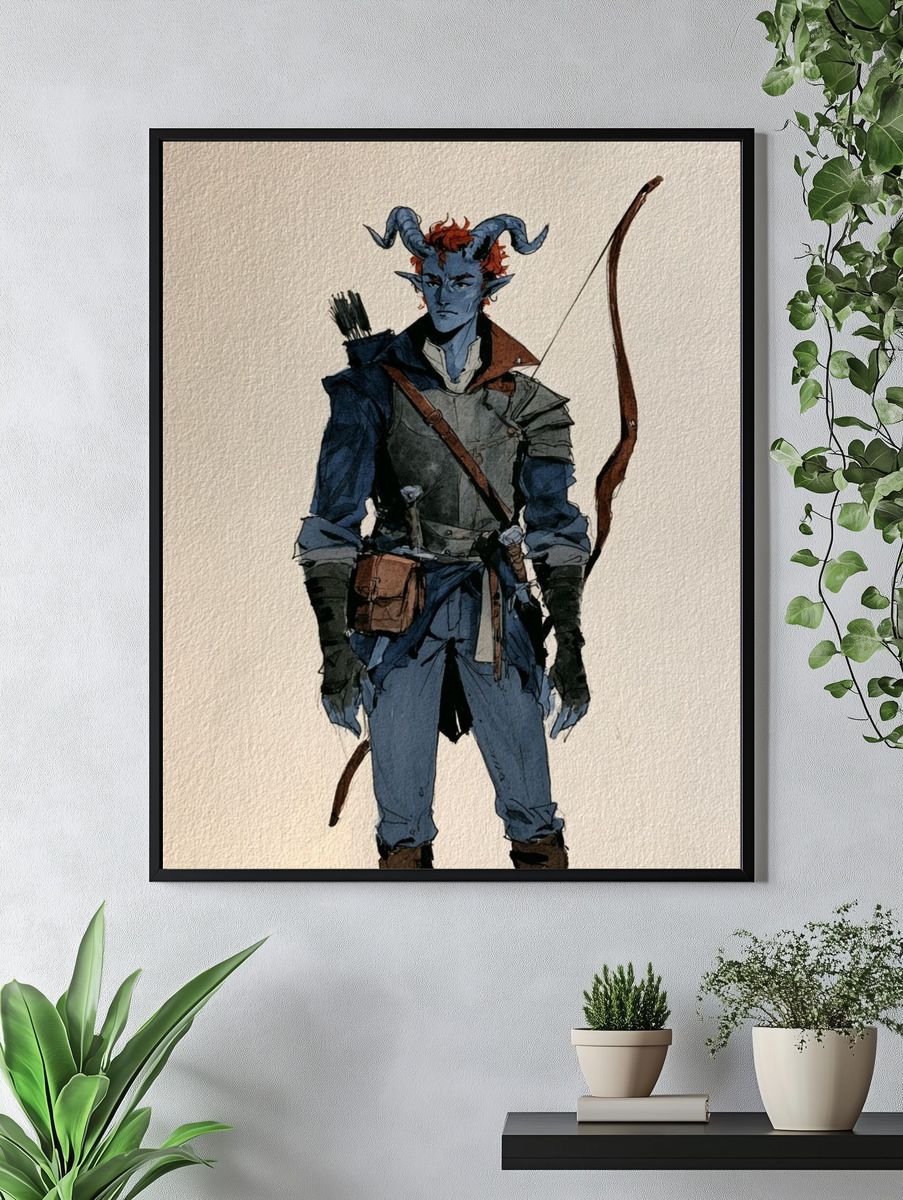 Tiefling Archer Illustration Poster. — room view 4
