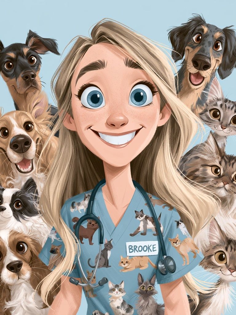 Veterinary Girl and Pets Illustration Poster. poster — illustration art