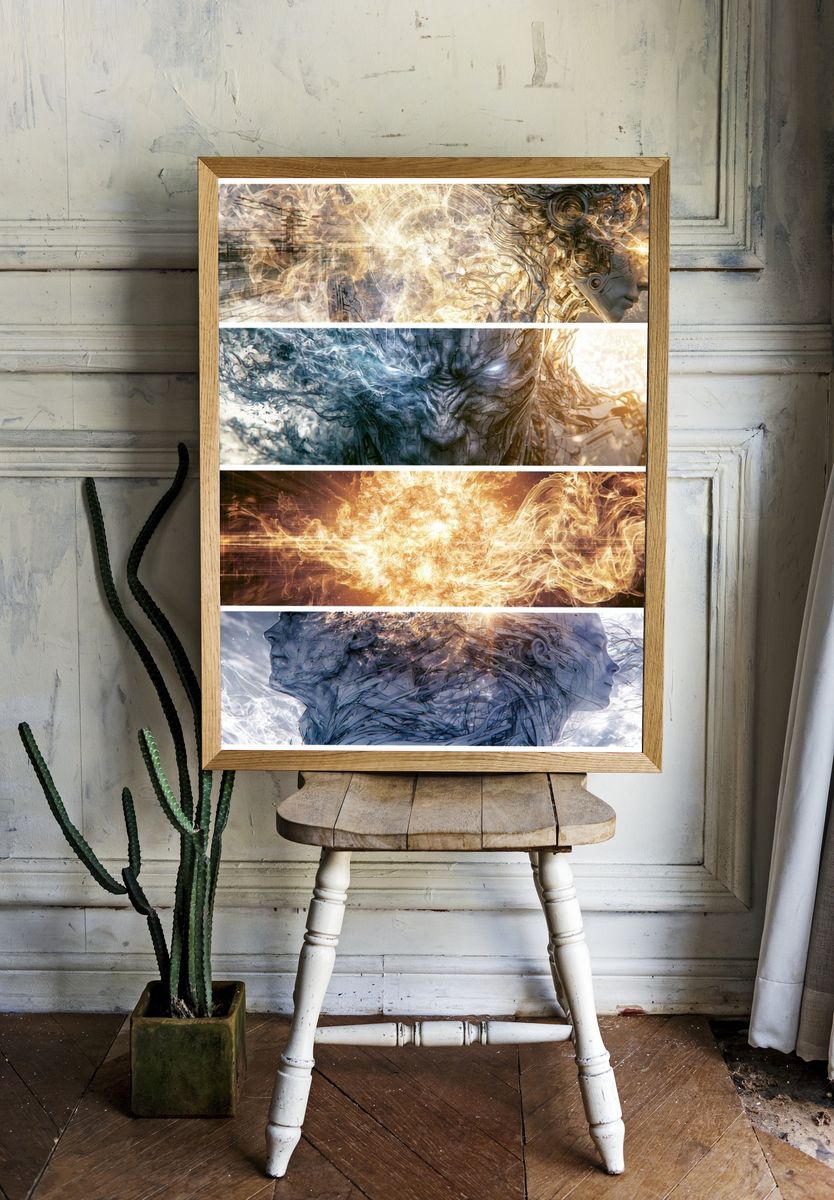 Surreal Energy Faces Illustration Poster. room preview