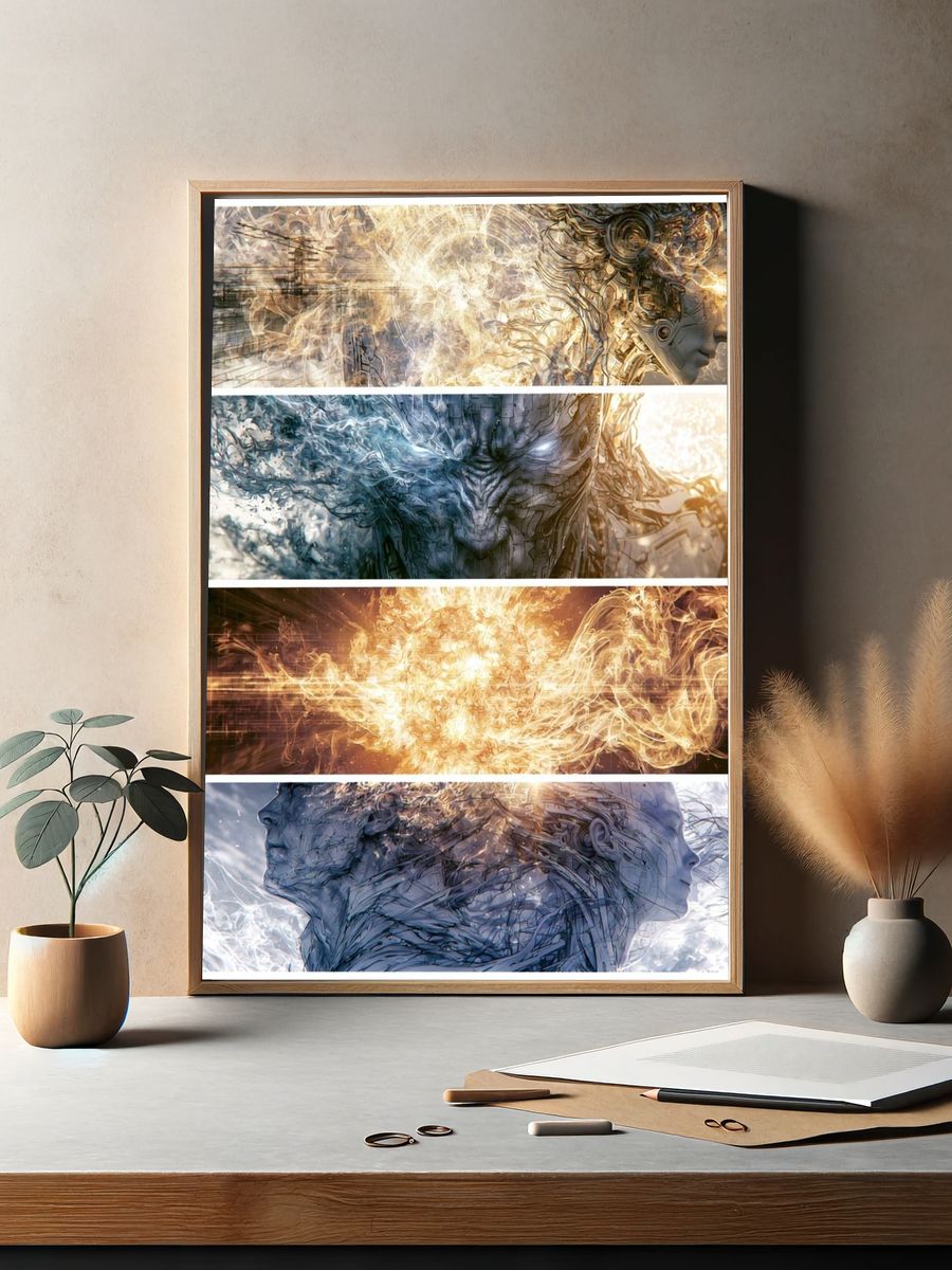 Surreal Energy Faces Illustration Poster. — room view 2