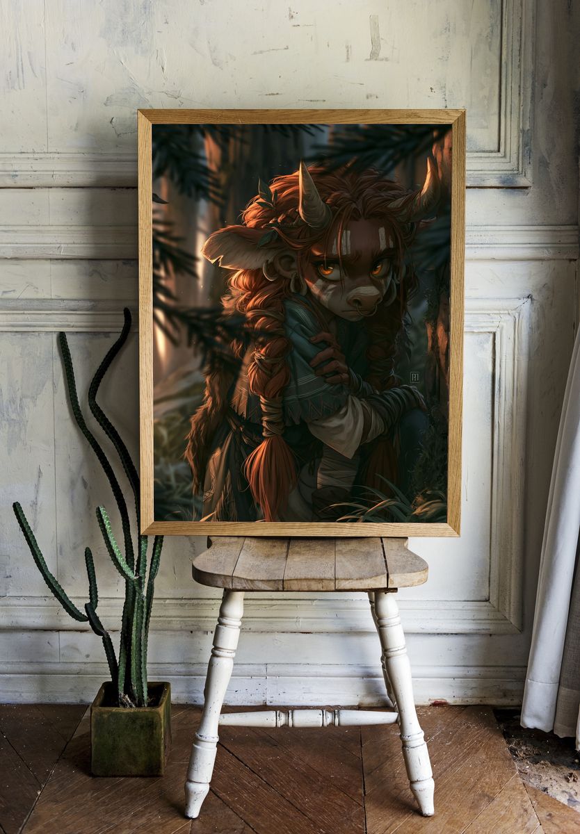 Forest Horned Character Illustration Print. — room view 1