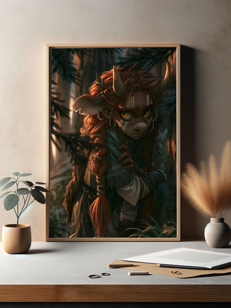 Forest Horned Character Illustration Print. — room view 2