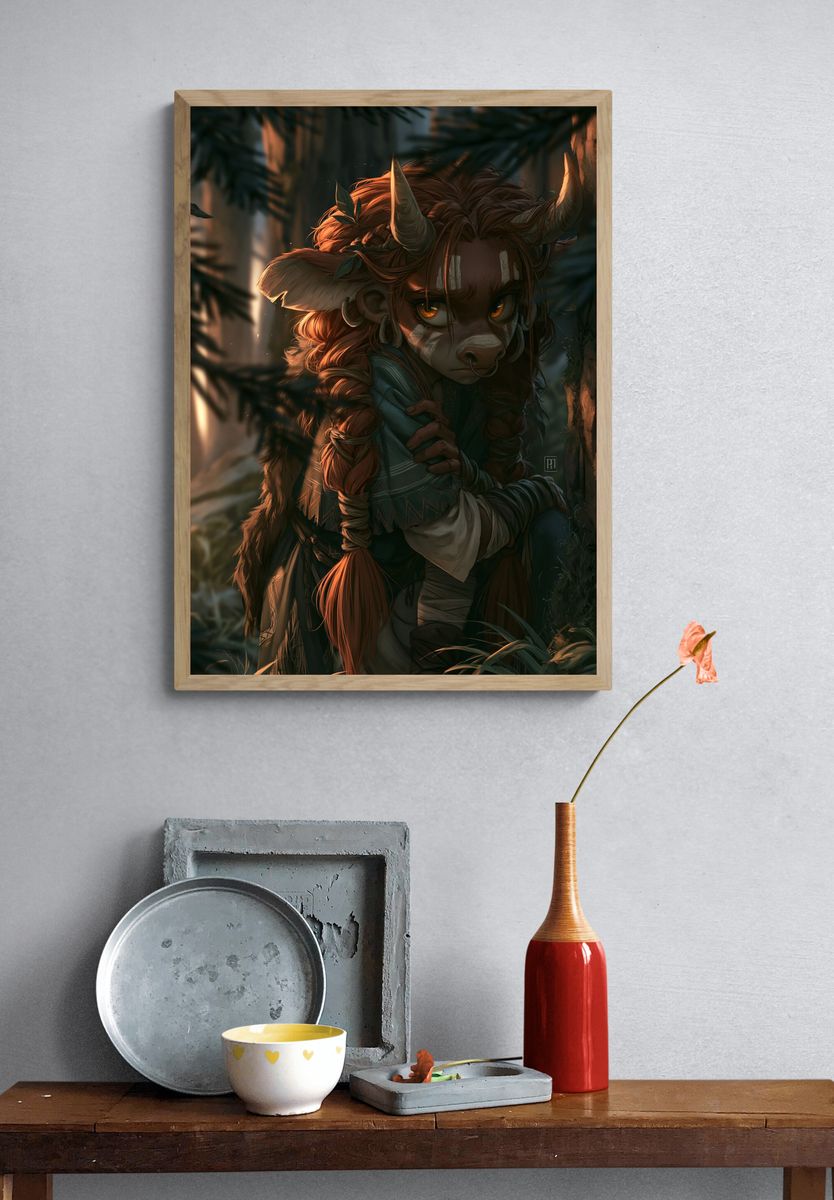 Forest Horned Character Illustration Print. — room view 3