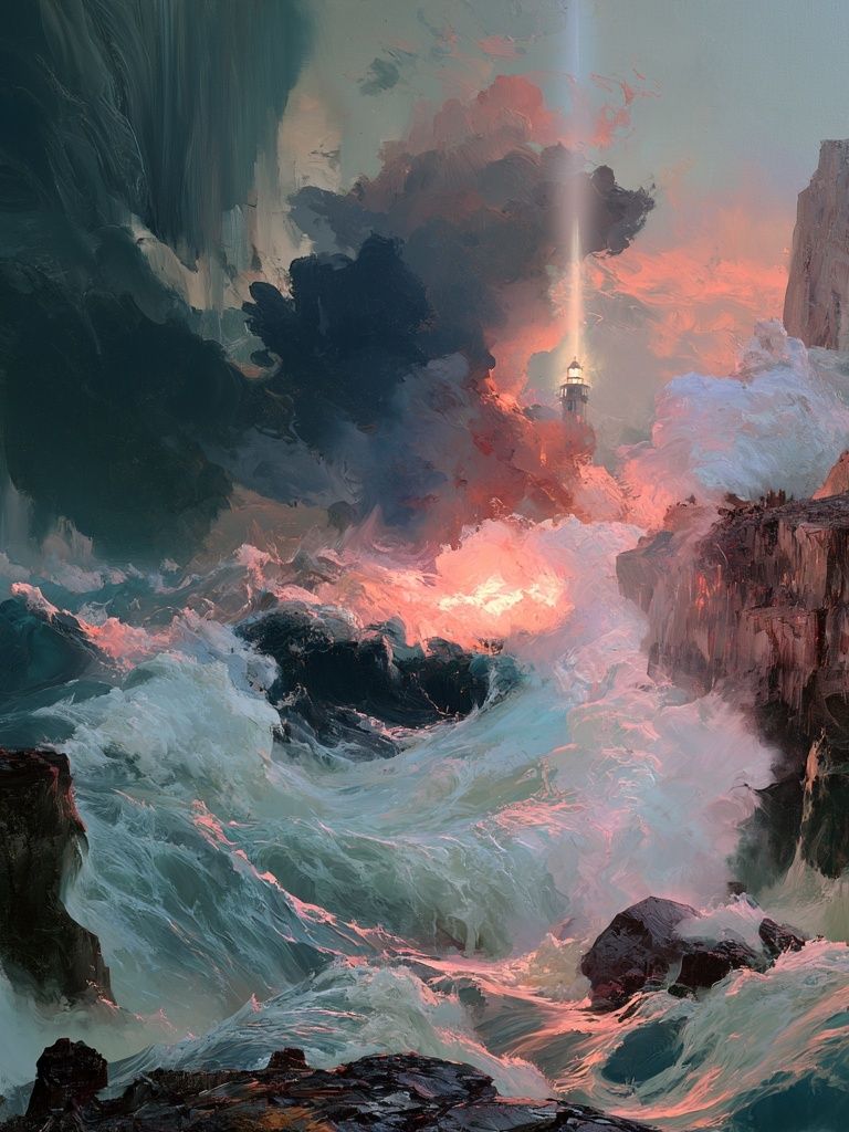 Lighthouse Stormscape Illustration Poster. poster detail