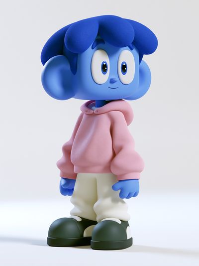 Blue Cartoon Character Portrait Print. poster