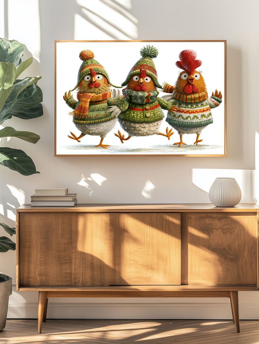 Festive Chickens Illustration Poster. — room view 3