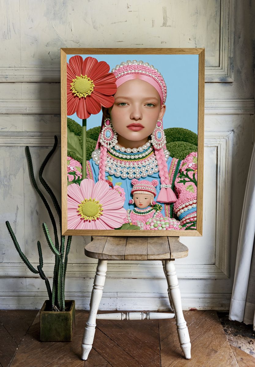 Pearl Floral Portrait Illustration Poster. — room view 1