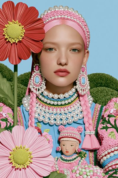 Pearl Floral Portrait Illustration Poster. poster print