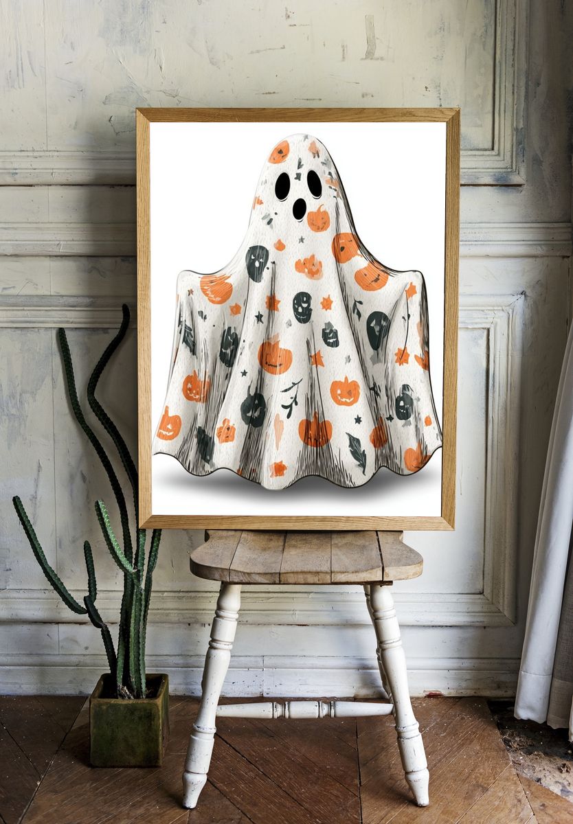 Halloween Ghost Pattern Illustration Poster. room preview