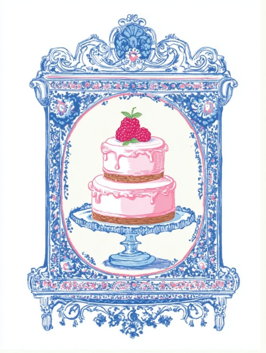 Pink Cake Toile Illustration Poster. poster — illustration art
